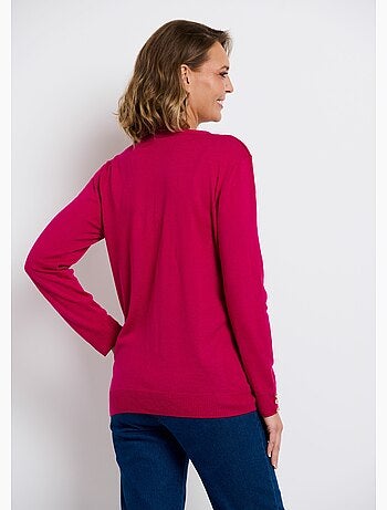 Cárdigan de punto liso, entallado, con cuello de pico y botones, de lana merina - Afibel