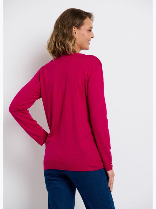 Cárdigan de punto liso, entallado, con cuello de pico y botones, de lana merina - Afibel - Kiabi