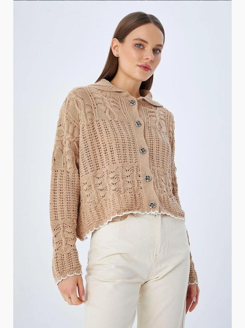 Cárdigan de punto texturizado con cierre de botones mixray Beige arcilla - Kiabi