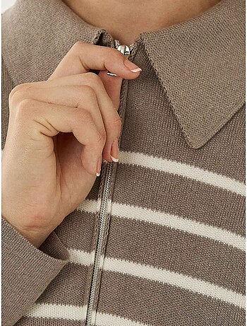 Cárdigan de rayas con cremallera y cuello camisero