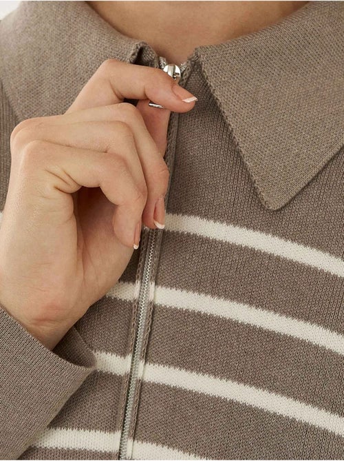 Cárdigan de rayas con cremallera y cuello camisero - Kiabi Cárdigan de rayas con cremallera y cuello camisero - Kiabi