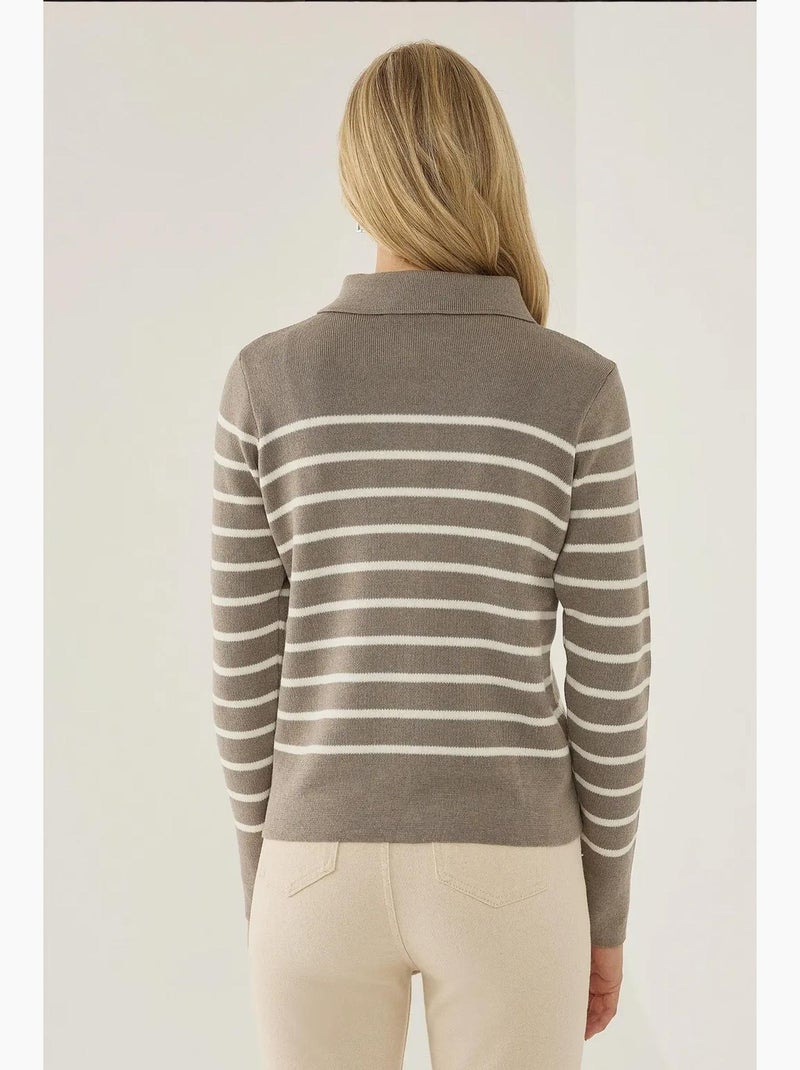 Cárdigan de rayas con cremallera y cuello camisero hiccup Gris - Kiabi