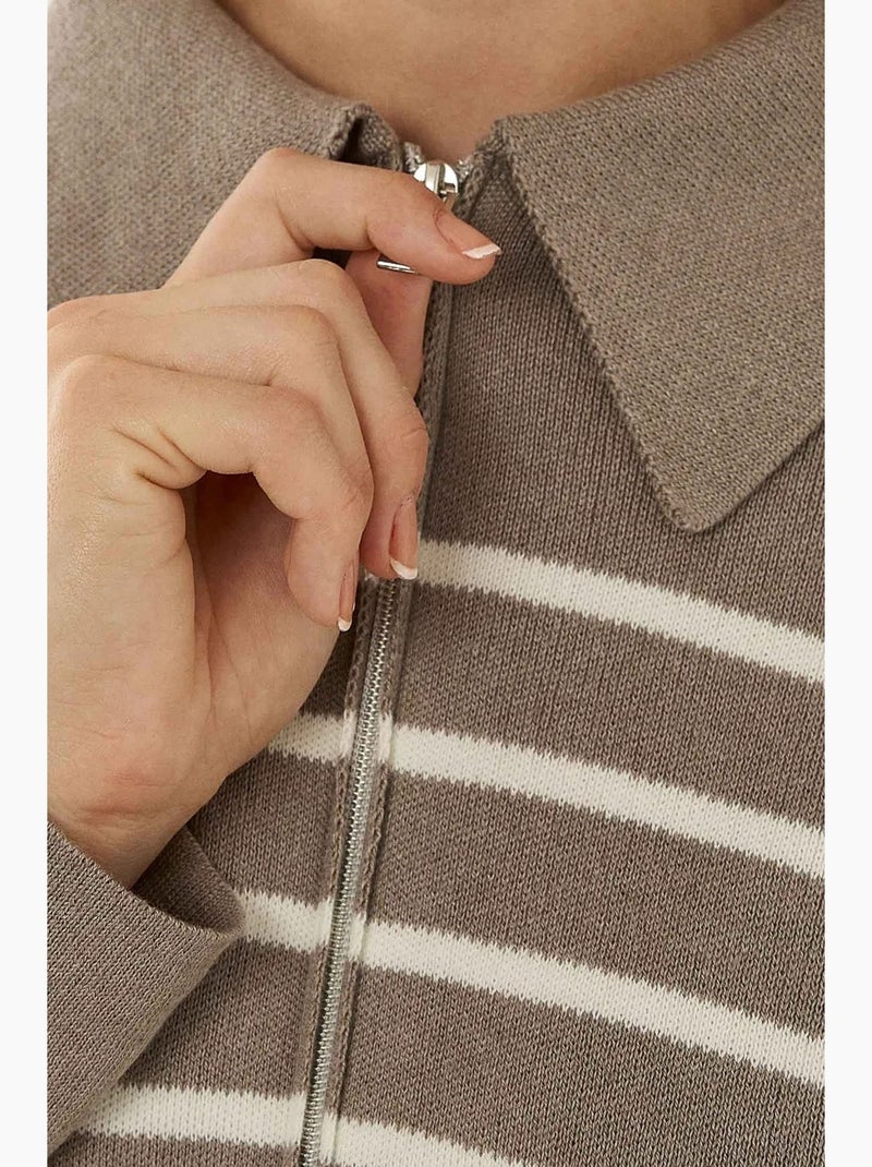 Cárdigan de rayas con cremallera y cuello camisero hiccup Gris - Kiabi