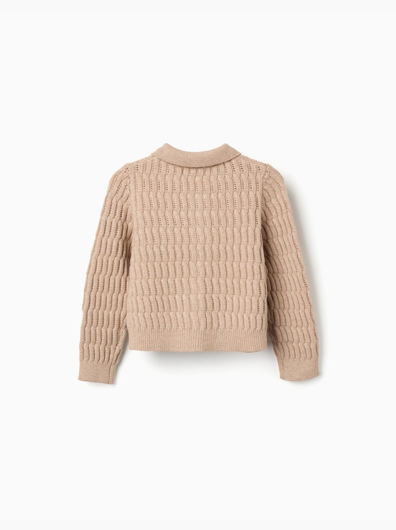 Cárdigan en punto trenzado y calado Beige claro - Kiabi