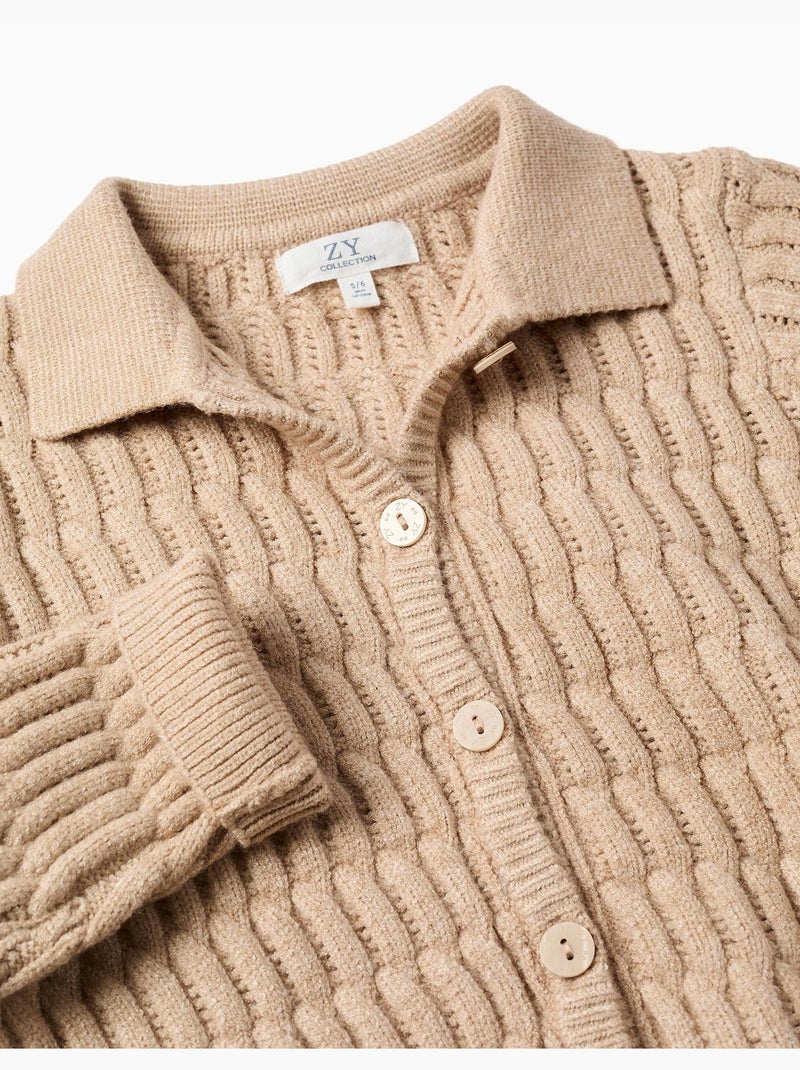 Cárdigan en punto trenzado y calado Beige claro - Kiabi