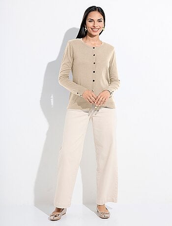 Cárdigan fino de cuello redondo abotonado en jersey liso con lana merino - Afibel