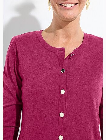 Cárdigan fino de cuello redondo abotonado en jersey liso con lana merino - Afibel