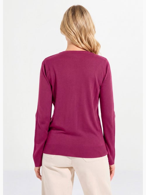 Cárdigan fino de cuello redondo abotonado en jersey liso con lana merino - Afibel - Kiabi