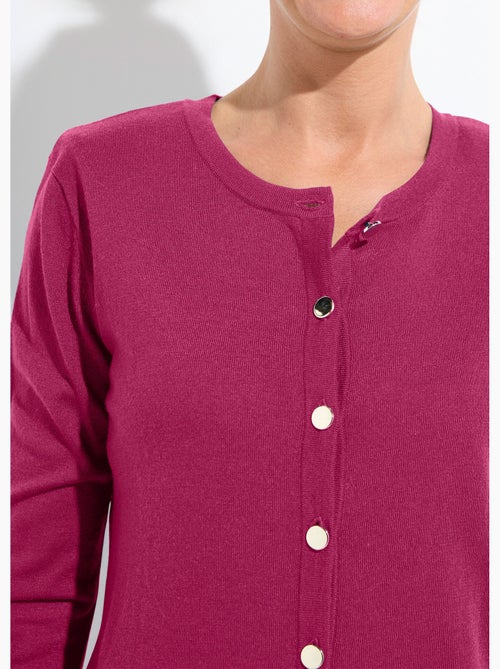 Cárdigan fino de cuello redondo abotonado en jersey liso con lana merino - Afibel - Kiabi