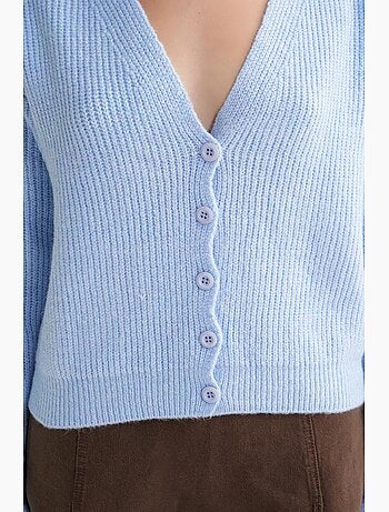 Cárdigan holgado con cuello en v, botones y textura de canalé mixray