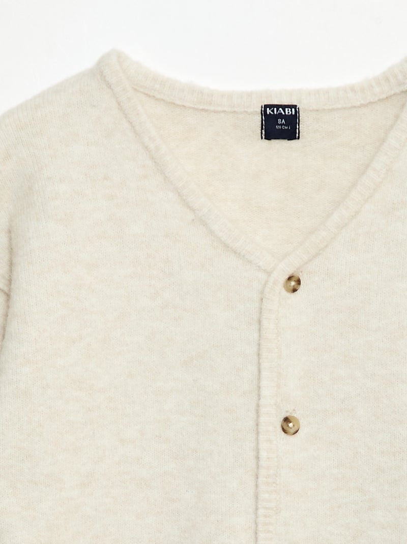 Cárdigan holgado liso con cuello en pico Beige - Kiabi
