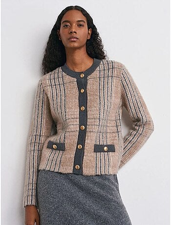 Cárdigan jacquard de cuadros con cuello redondo dilvin