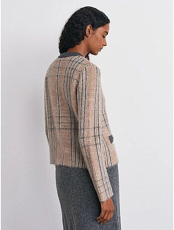 Cárdigan jacquard de cuadros con cuello redondo dilvin