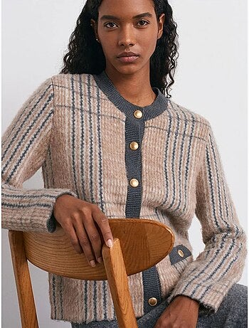Cárdigan jacquard de cuadros con cuello redondo dilvin