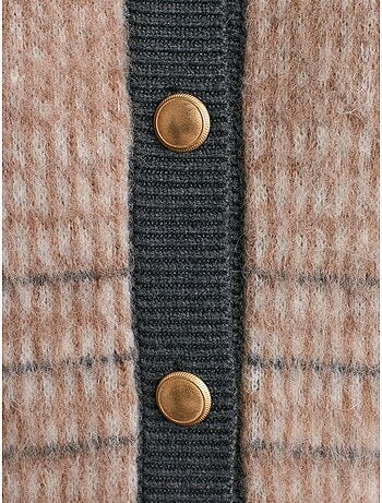 Cárdigan jacquard de cuadros con cuello redondo dilvin