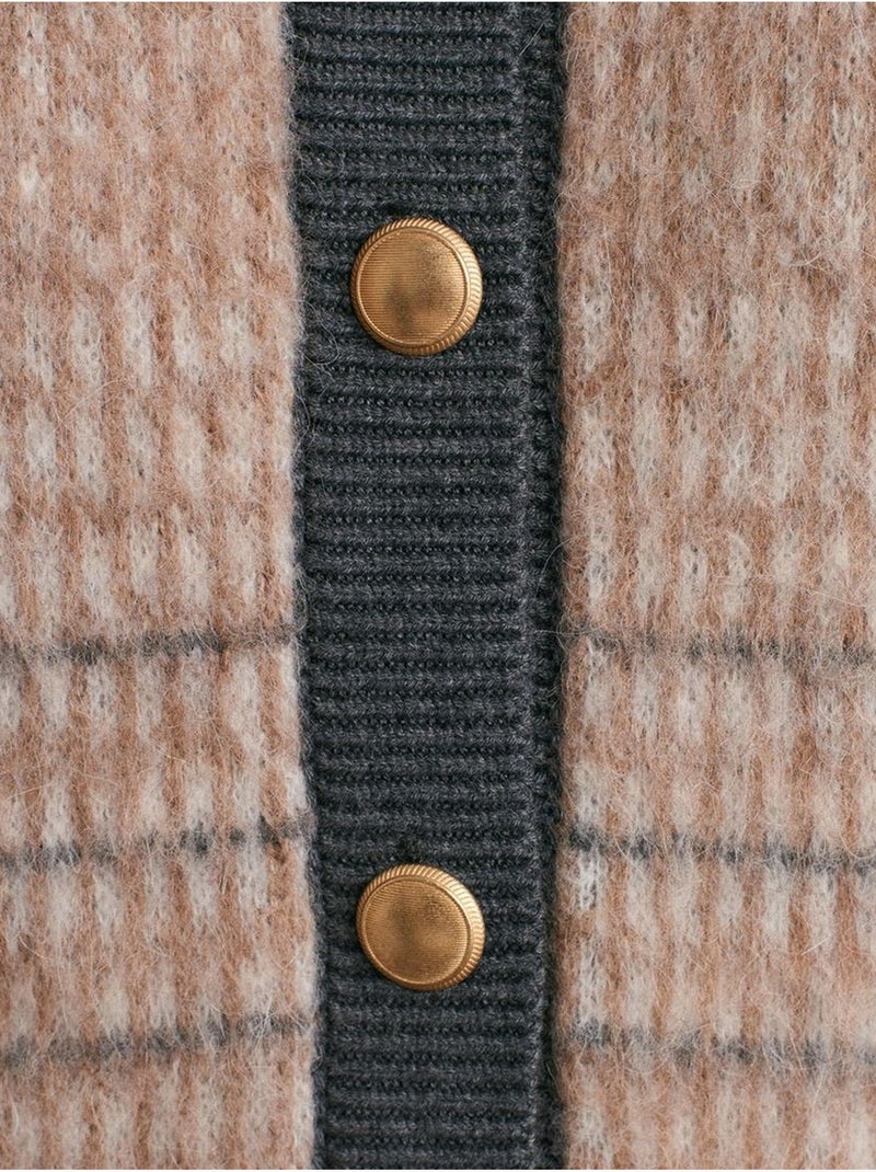Cárdigan jacquard de cuadros con cuello redondo dilvin Multicolor - Kiabi
