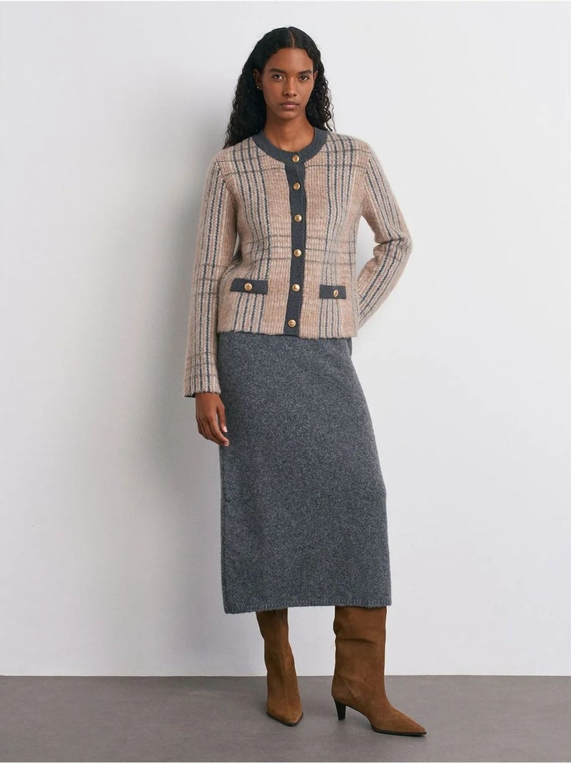 Cárdigan jacquard de cuadros con cuello redondo dilvin Multicolor - Kiabi
