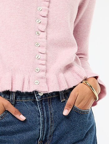 Cárdigan jaspeado con detalles ondulados