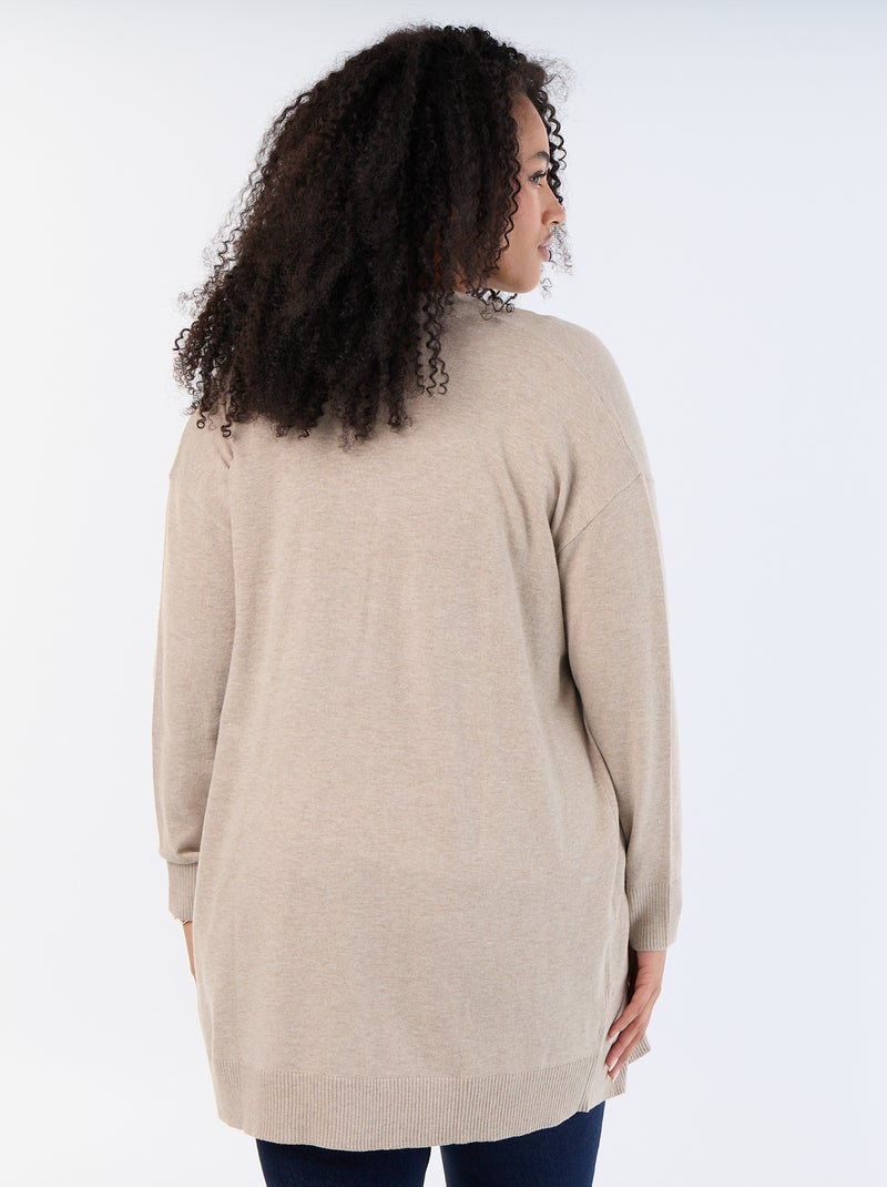 Cárdigan largo abierto de punto fino Beige - Kiabi