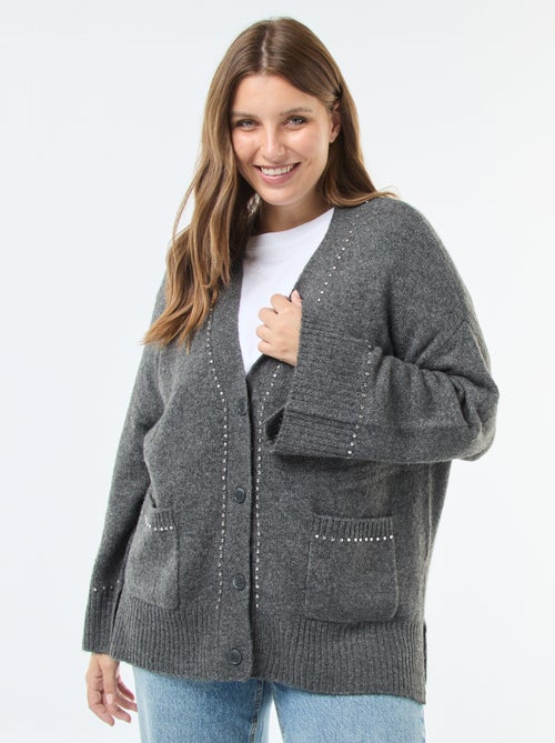 Cárdigan largo abotonado 'Only Carmakoma' con tachuelas de fantasía - Kiabi