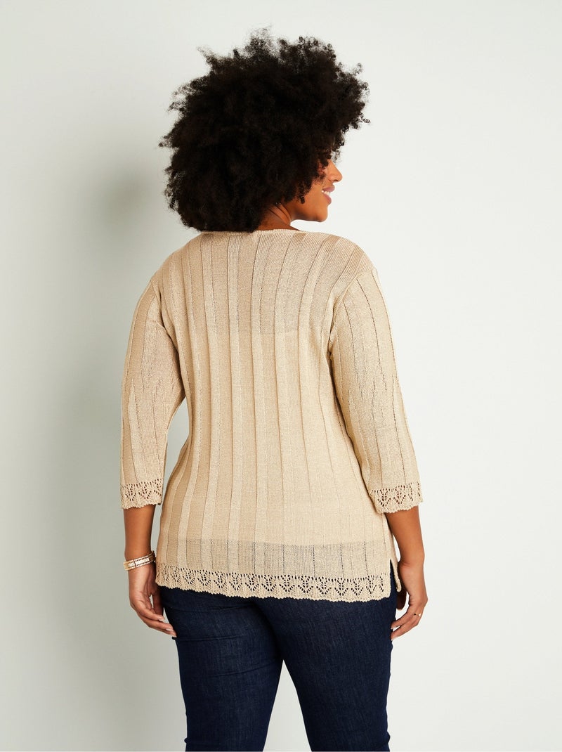 Cárdigan largo calado con botones - Afibel Beige - Kiabi