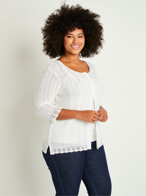 Cárdigan largo calado con botones - Afibel - Kiabi