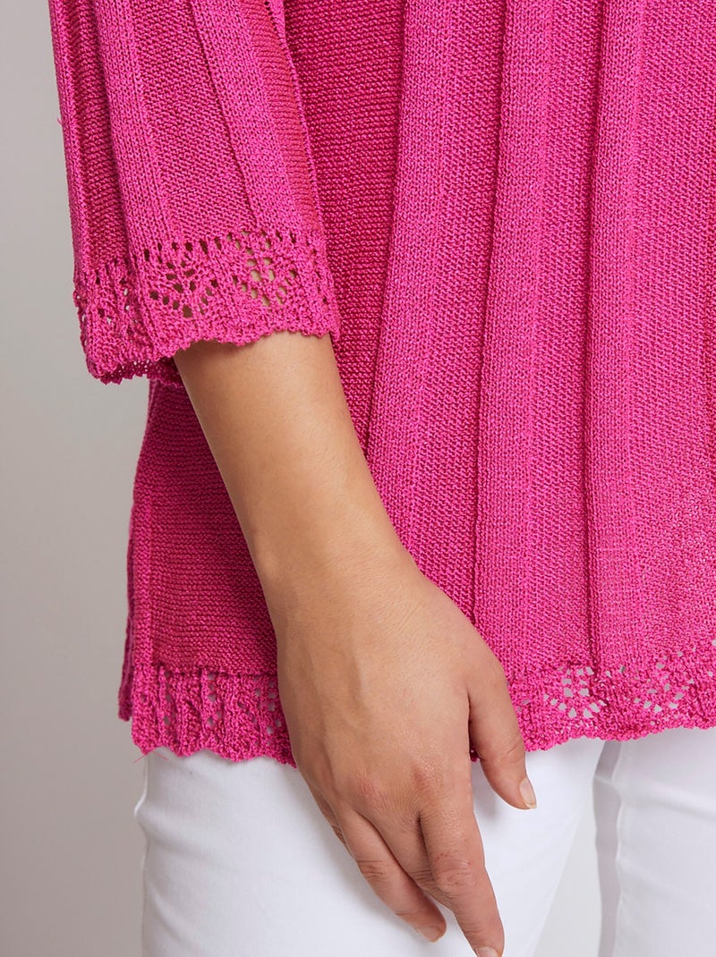 Cárdigan largo calado con botones - Afibel Rosa fucsia - Kiabi