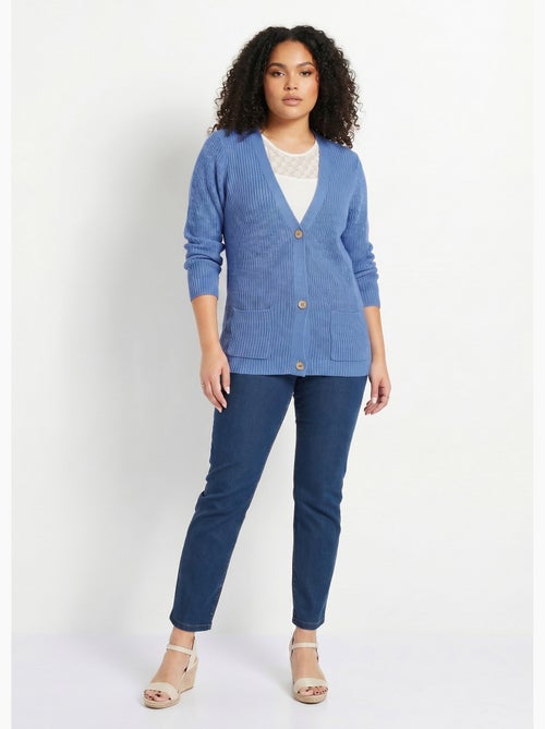 Cárdigan largo con botones brillantes y manga larga - Afibel - Kiabi