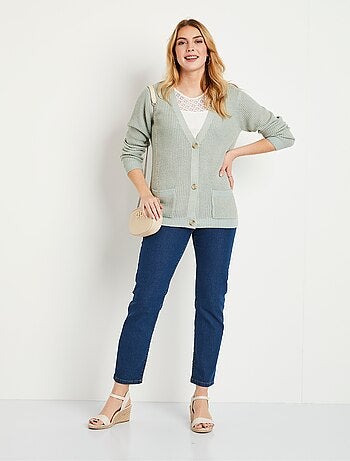 Cárdigan largo con botones brillantes y manga larga - Afibel