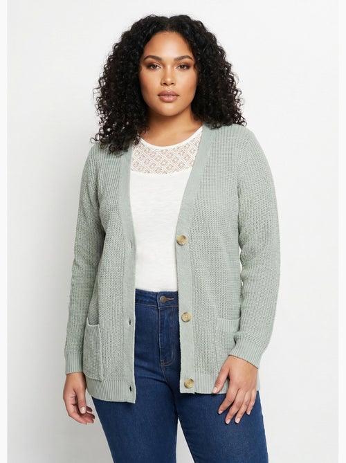 Cárdigan largo con botones brillantes y manga larga - Afibel - Kiabi