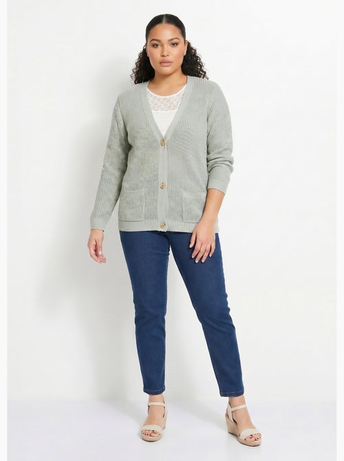 Cárdigan largo con botones brillantes y manga larga - Afibel - Kiabi