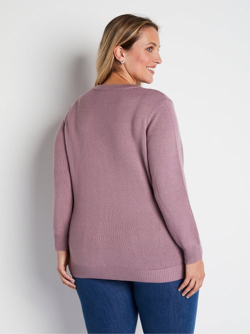 Cárdigan largo con botones y bordado de pedrería con cuello de pico - Afibel - Kiabi