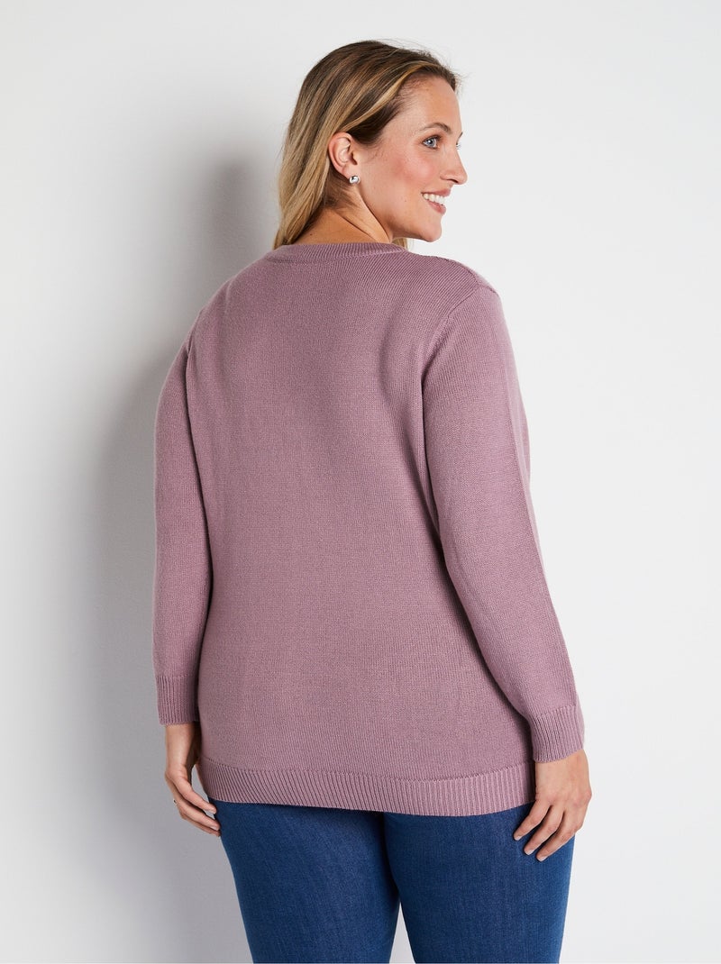 Cárdigan largo con botones y bordado de pedrería con cuello de pico - Afibel Violeta - Kiabi