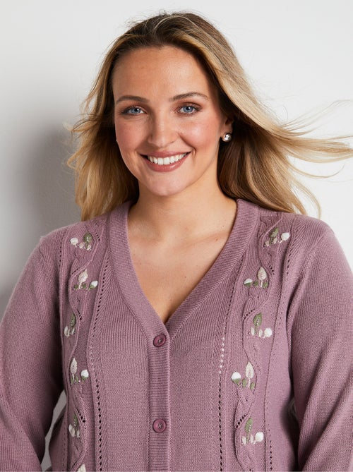 Cárdigan largo con botones y bordado de pedrería con cuello de pico - Afibel - Kiabi