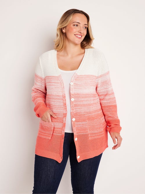 Cárdigan largo de algodón con cuello de pico y botones - Kiabi