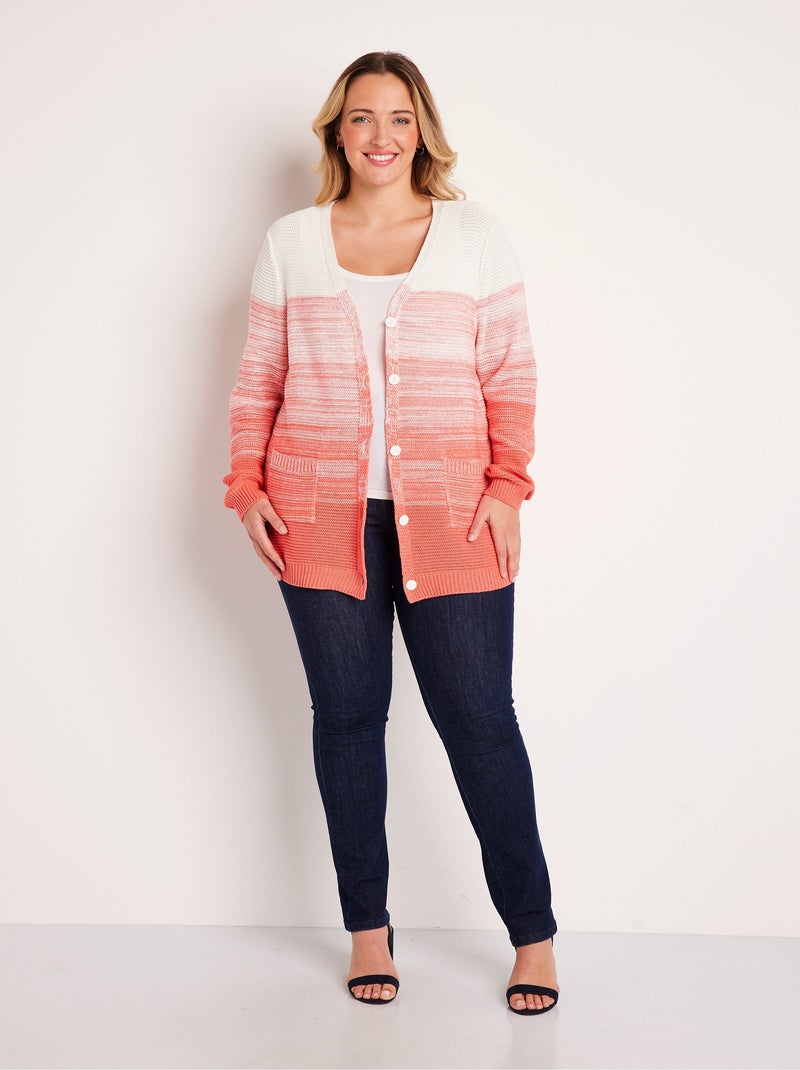 Cárdigan largo de algodón con cuello de pico y botones Coral - Kiabi