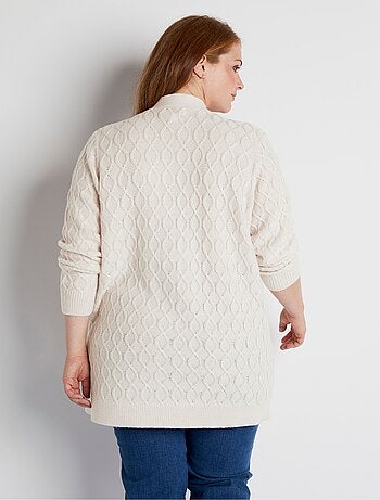 Cárdigan largo de ochos con cuello de pico y botones - Afibel