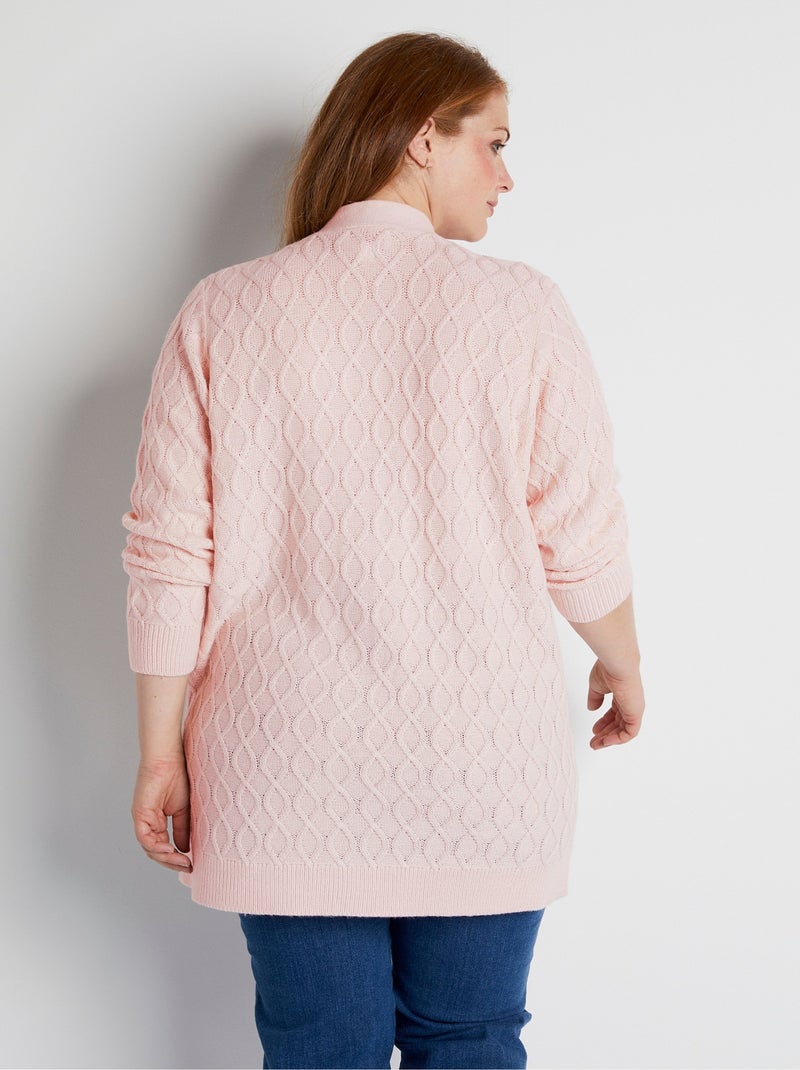 Cárdigan largo de ochos con cuello de pico y botones - Afibel Rosa - Kiabi