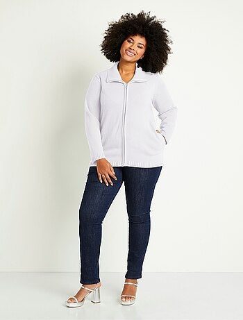 Cárdigan largo liso con cremallera y cuello alto - Afibel