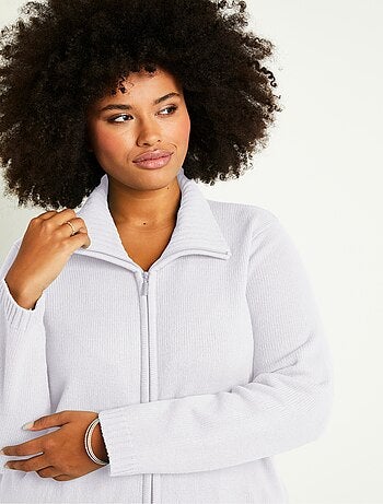 Cárdigan largo liso con cremallera y cuello alto - Afibel