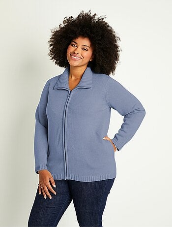 Cárdigan largo liso con cremallera y cuello alto - Afibel