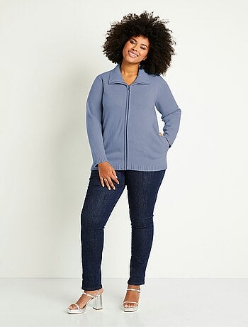 Cárdigan largo liso con cremallera y cuello alto - Afibel