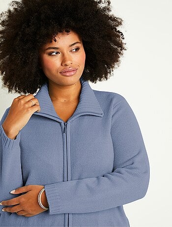 Cárdigan largo liso con cremallera y cuello alto - Afibel