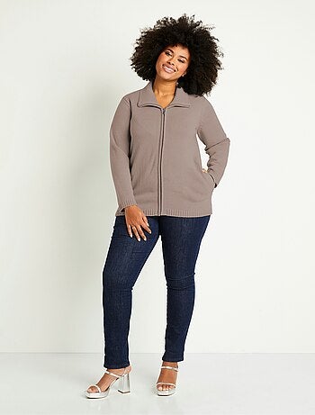 Cárdigan largo liso con cremallera y cuello alto - Afibel