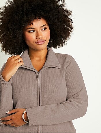 Cárdigan largo liso con cremallera y cuello alto - Afibel