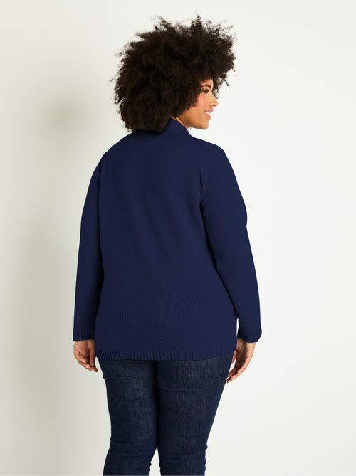 Cárdigan largo liso con cremallera y cuello alto - Kiabi