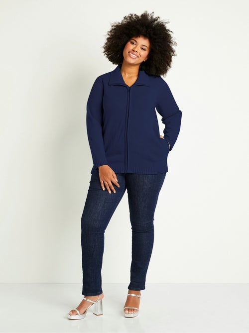 Cárdigan largo liso con cremallera y cuello alto - Kiabi