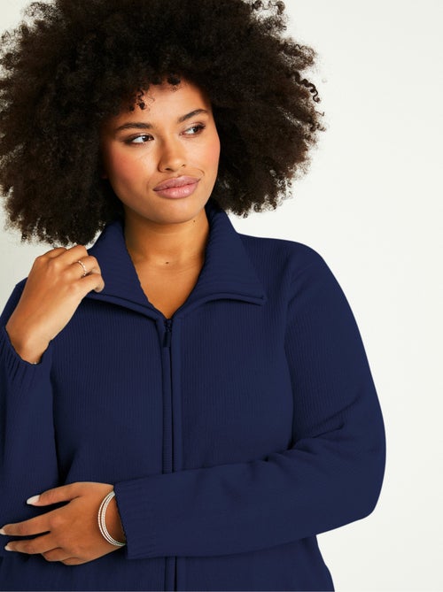 Cárdigan largo liso con cremallera y cuello alto - Kiabi