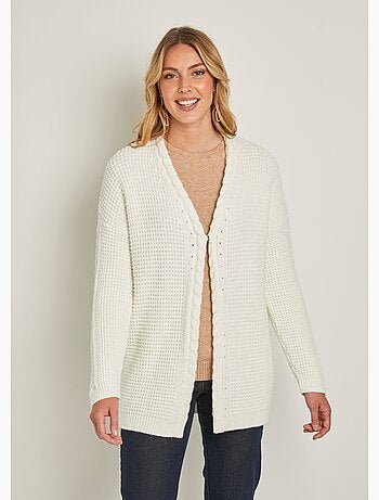 Cárdigan largo y cálido con cuello en V y botones automáticos - Afibel