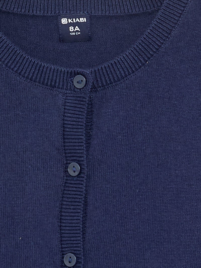 Cárdigan ligero liso de cuello redondo Azul marino - Kiabi